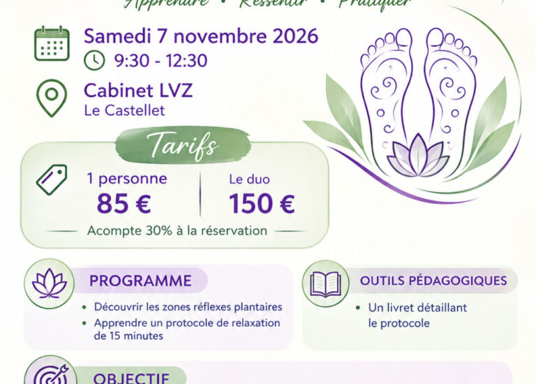 Affiche de l’atelier de réflexologie d’Isabelle vaneste